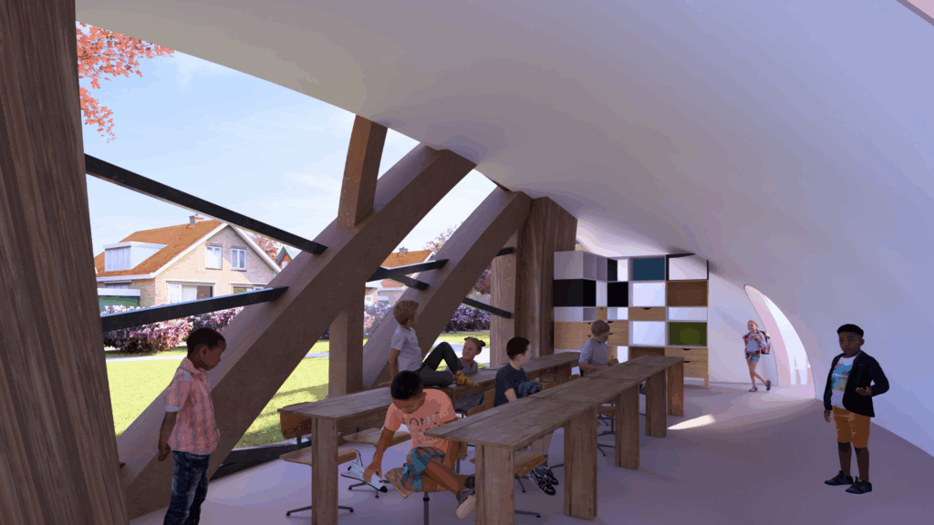 Natural daylight filters through the woven structure, transforming play into spatial experience
